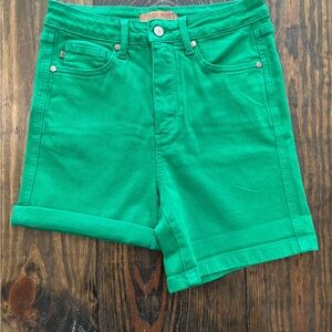 Judy Blue Green Jean Shorts with Cuffed Hem